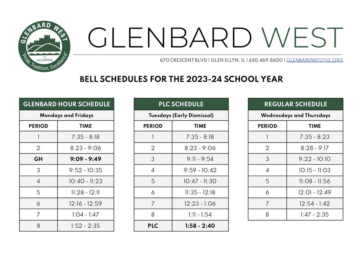 Glenbard West High School Bell Schedules