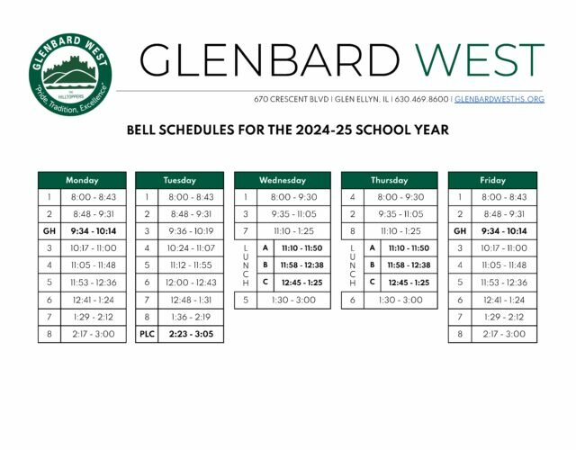 Glenbard West High School Bell Schedules