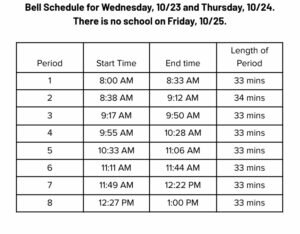 Parent Teacher Conference Bell Schedule October 23 - 24